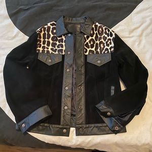R13 Austin trucker black suede with leopard pony skin size Small excellent cond